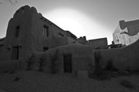 the New Mexico Museum of Art in black and white