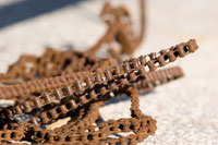 rusted chain once used on the front gate at the Seaholm Power Plant