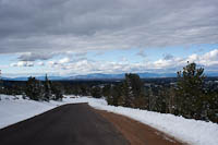 Driving down from Pike's Peak.  Snowfall caused the top 6 miles of the road to be off-limits, but we still got to see some impressive views