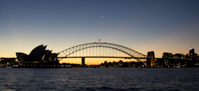 Sydney Opera House and Syndey Harbor Bridge at sunset