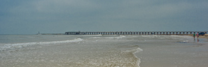 Matagorda Fishing Pier from afar. The intent here was to create a picture that looks like it was taken 30 years ago.  I think I kind of, sort of pulled it off.