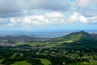 a scenic view along the drive over the pali