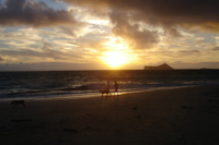 sunset on Waimanalo beach