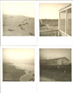 scans of some Polaroid shots: 2 early morning foggy beach shots, 1 early foggy morning pic of the abandoned house across the street, the view from our porch
